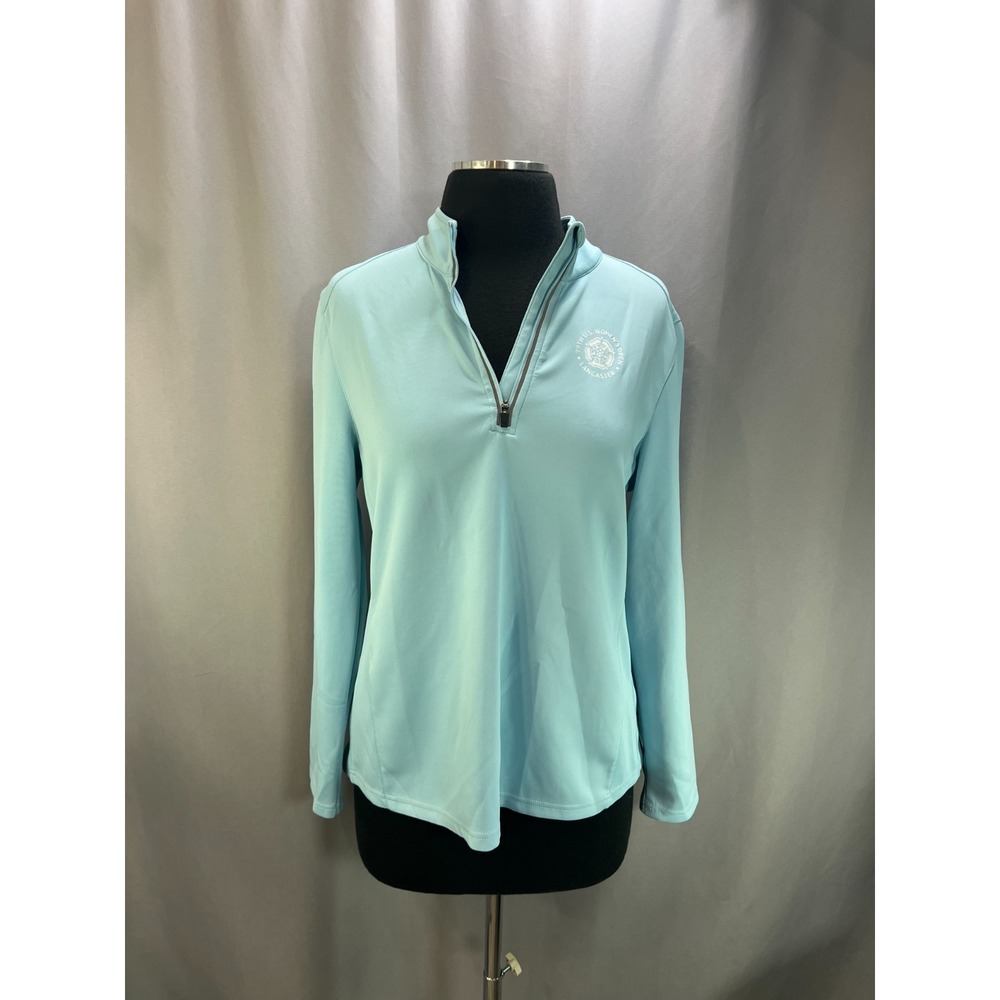 Short Par 4 Athletic Top Womens Medium Light Blue Stretch Quarter Zip Mock Neck